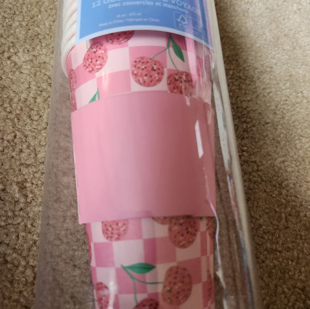 Cherry disco ball disposable travel cups with lids new